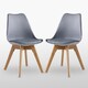 image 1 of Set of 2 Scandinavian Dining Chairs with Leather Cushions Solid Wood Legs Grey