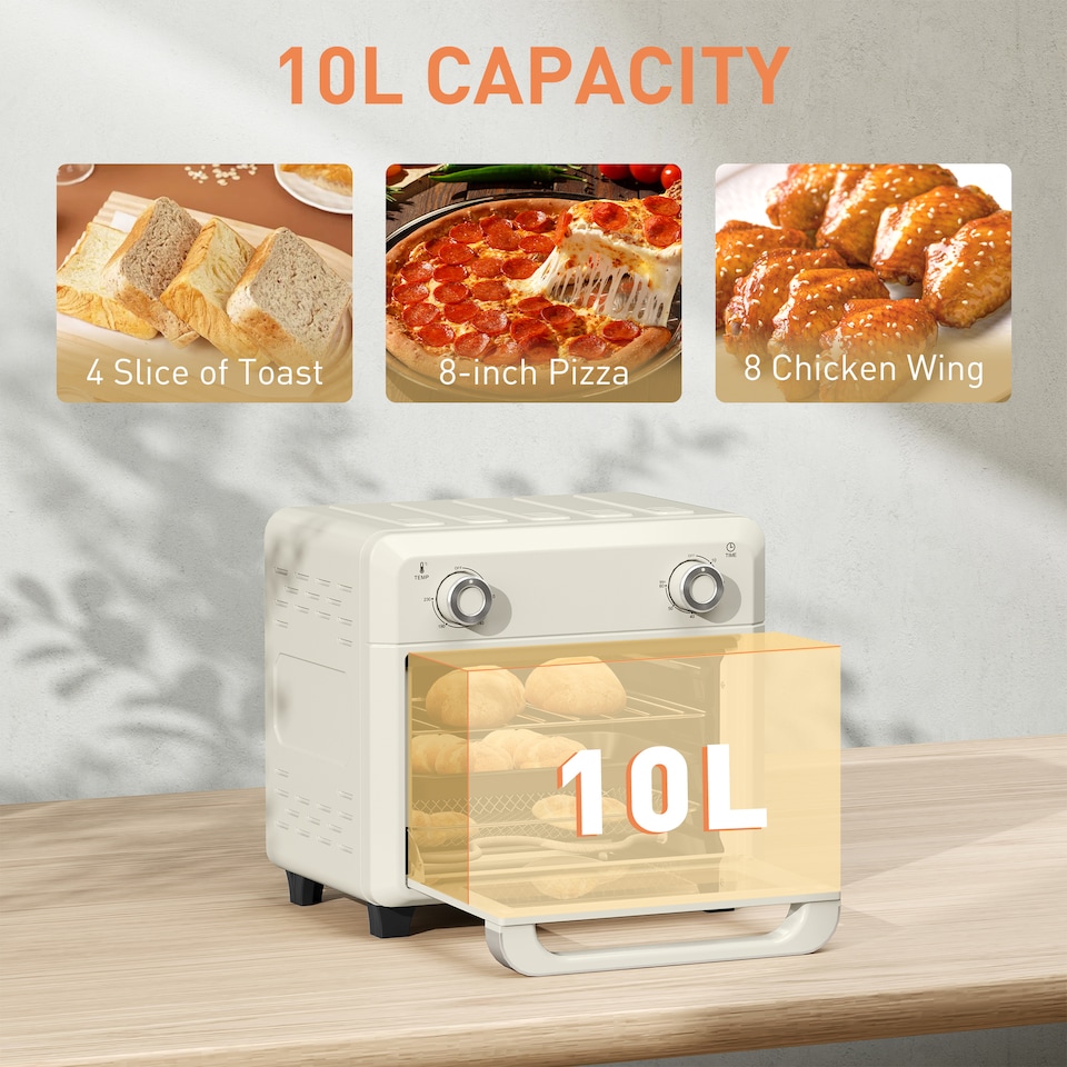 image 1 of HOMCOM 10L Air Fryer Oven, Electric Oven, Grill, Roast, Bake, 1000W, Cream