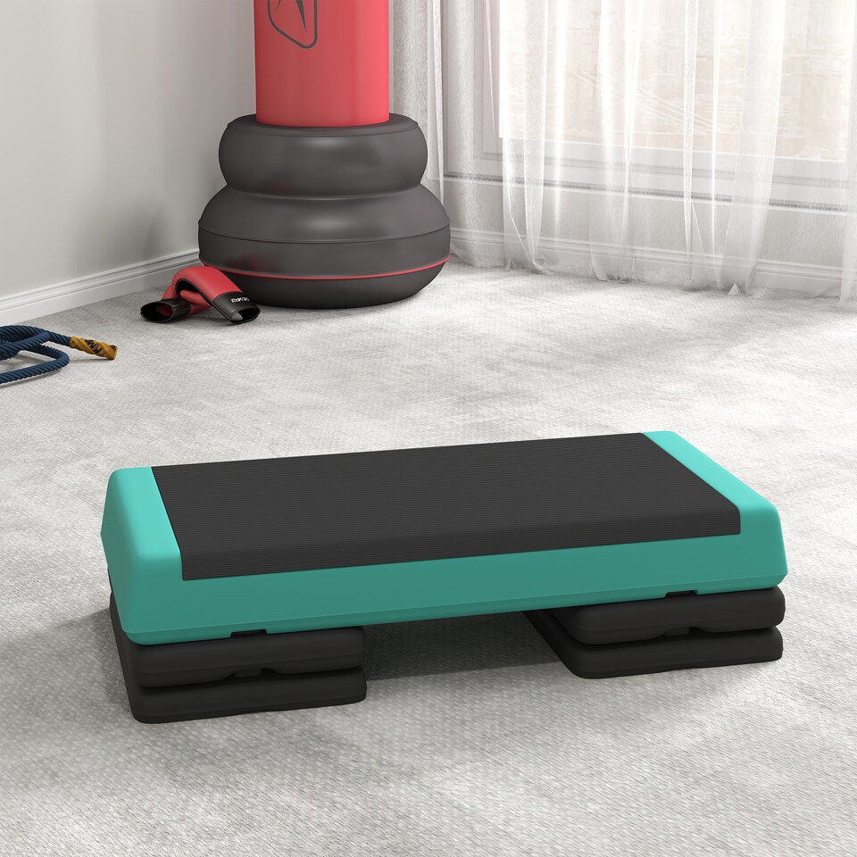 image 1 of SPORTNOW Fitness Stepper, 3-Height Adjustable Aerobic Step, Non-Slip Exercise Step Board for Home Gym Office Workout, 10.5cm, 15.5cm, 20.5cm, Green