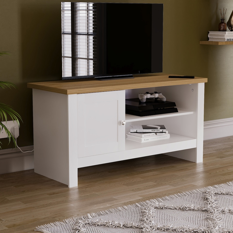 image 1 of Vida Designs Arlington 1 Door TV Unit Shaker Entertainment Storage, White & Oak | White | White & Oak | 1