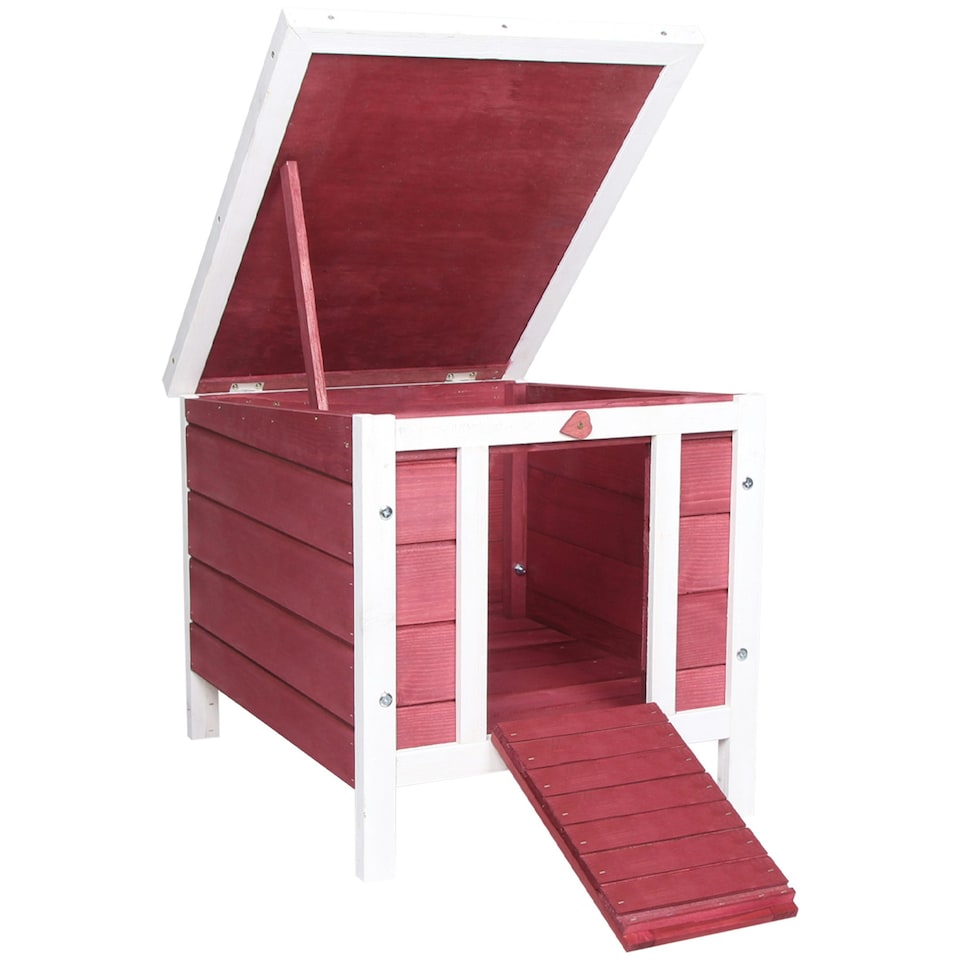 image 1 of PawHut Rabbit Hutch, Bunny Cage Outdoor Wooden House w/ Asphalt Roof, Red
