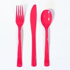 Ruby Red Plastic Reusable Assorted Cutlery Set - Pack of 18