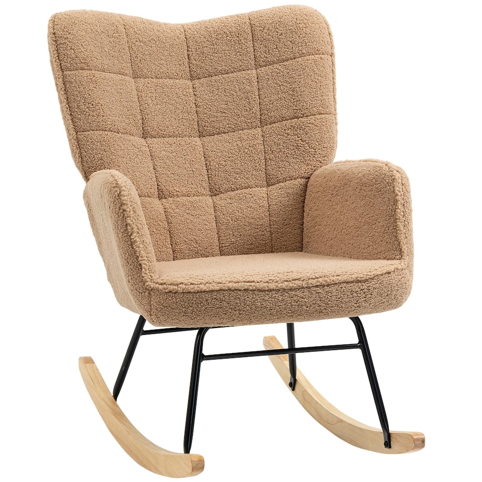 image 1 of HOMCOM Wingback Rocking Chair for Nursing w/ Steel Frame Light Brown