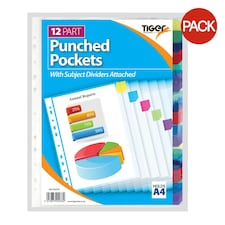 Tiger Stationery A4 Punched Pockets (Pack of 10) - White - One Size