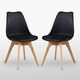 image 1 of Set of 2 Scandinavian Dining Chairs with Leather Cushions Solid Wood Legs Black