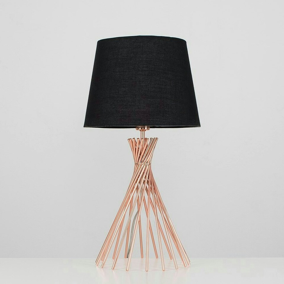 image 1 of ValueLights Gorforth Copper Table Lamp Black Tapered Shade