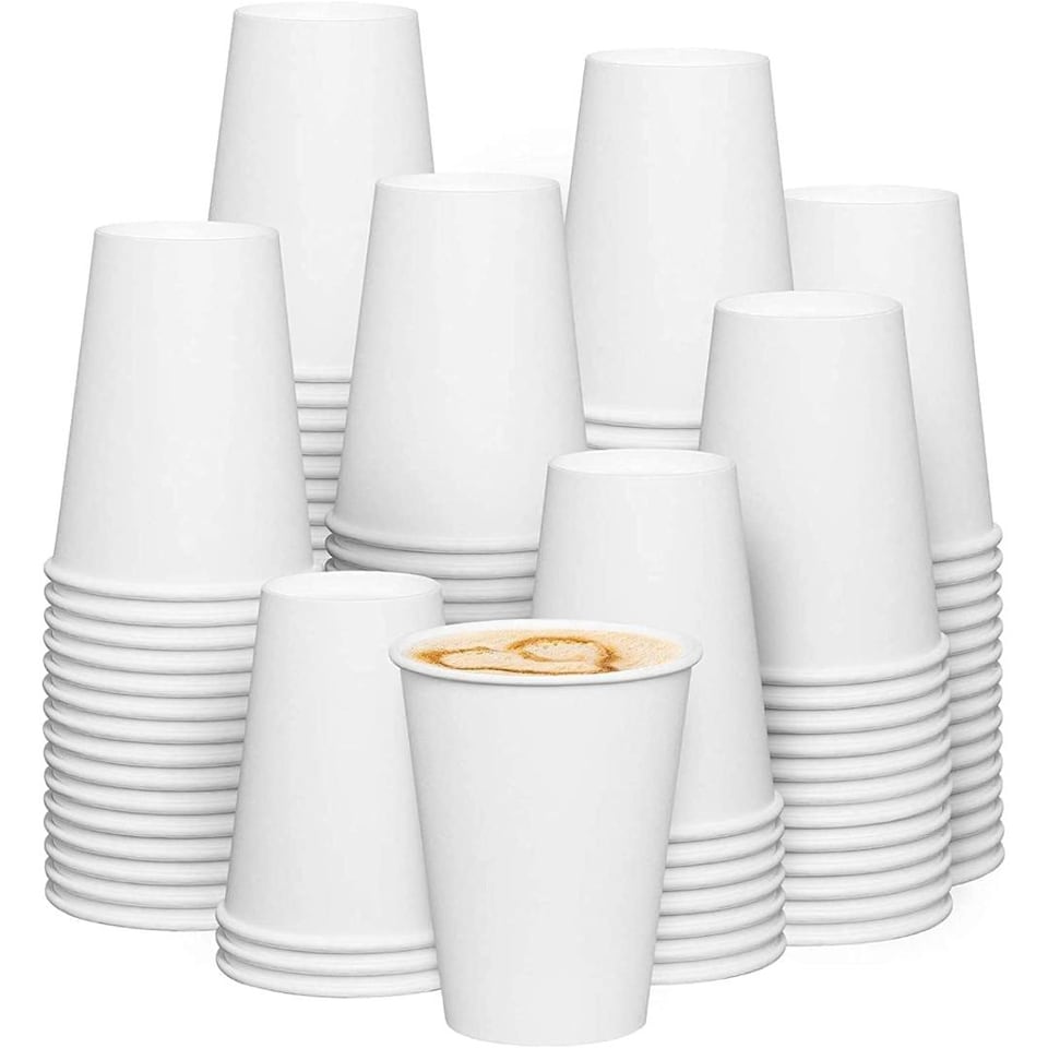 image 1 of ECONX 8oz Disposable Single Wall White Paper Cups Cold Coffee Drinks Takeaway Cups Pack Of 50
