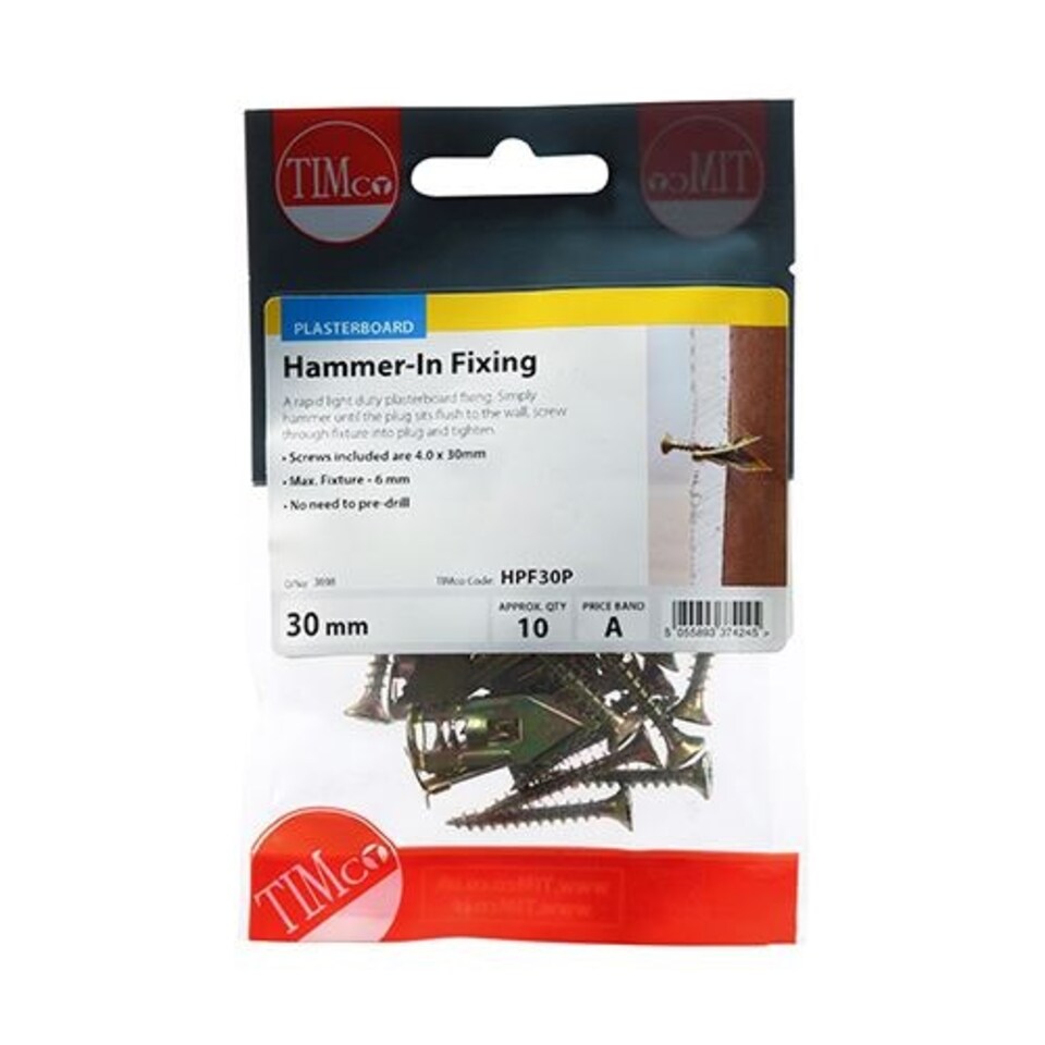 image 1 of Timco - Hammer-In Fixings - PZ - Yellow (Size 4.0 x 30mm - 10 Pieces)
