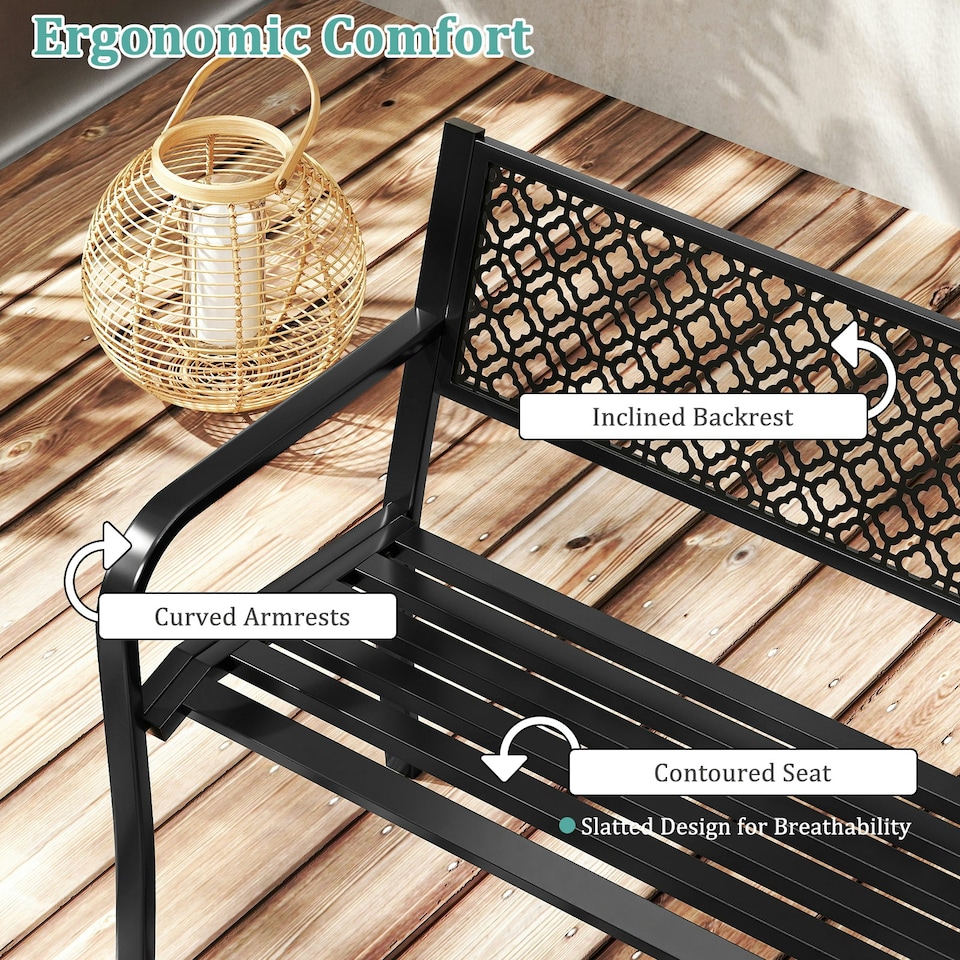 image 1 of COSTWAY Outdoor Garden Bench Metal Patio Loveseat-Black Black