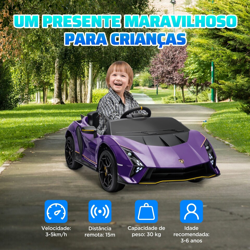 image 1 of AIYAPLAY 12V Lamborghini Autentica Licensed Ride on Car, Purple