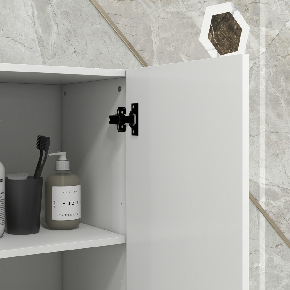 image 1 of kleankin High Gloss Bathroom Storage Cabinet with Adjustable Shelves White