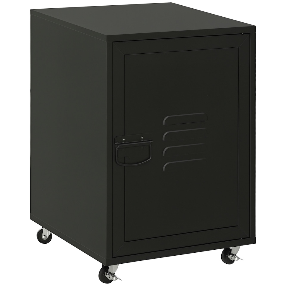 image 1 of HOMCOM Bedside Table, Rolling End Side Table, Mobile Storage Cabinet Black