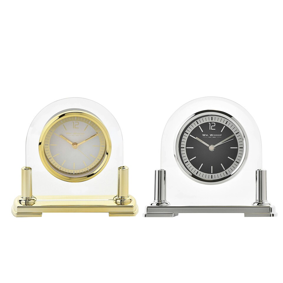 image 1 of Wm.Widdop Glass Mantel Clock 2 Tone Dial Gold Stand Gold | Clear