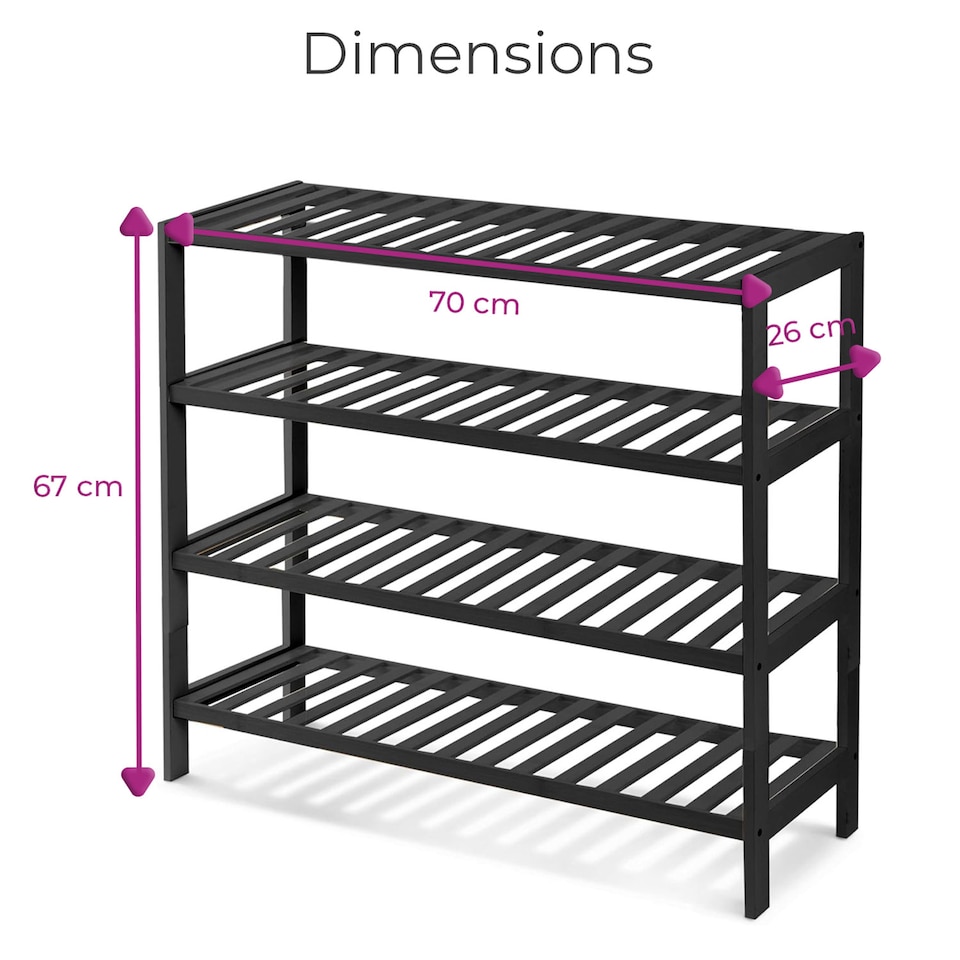 image 1 of Neo Black 4-Tier Bamboo Shoe Rack Wooden Shoe Storage Organiser Shelf for Hallway, Entrance Living Room | Black
