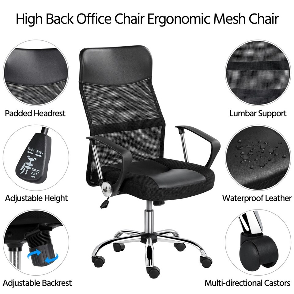 image 1 of Yaheetech Ergonomic Mesh Chair with Lumbar Support Black | Black