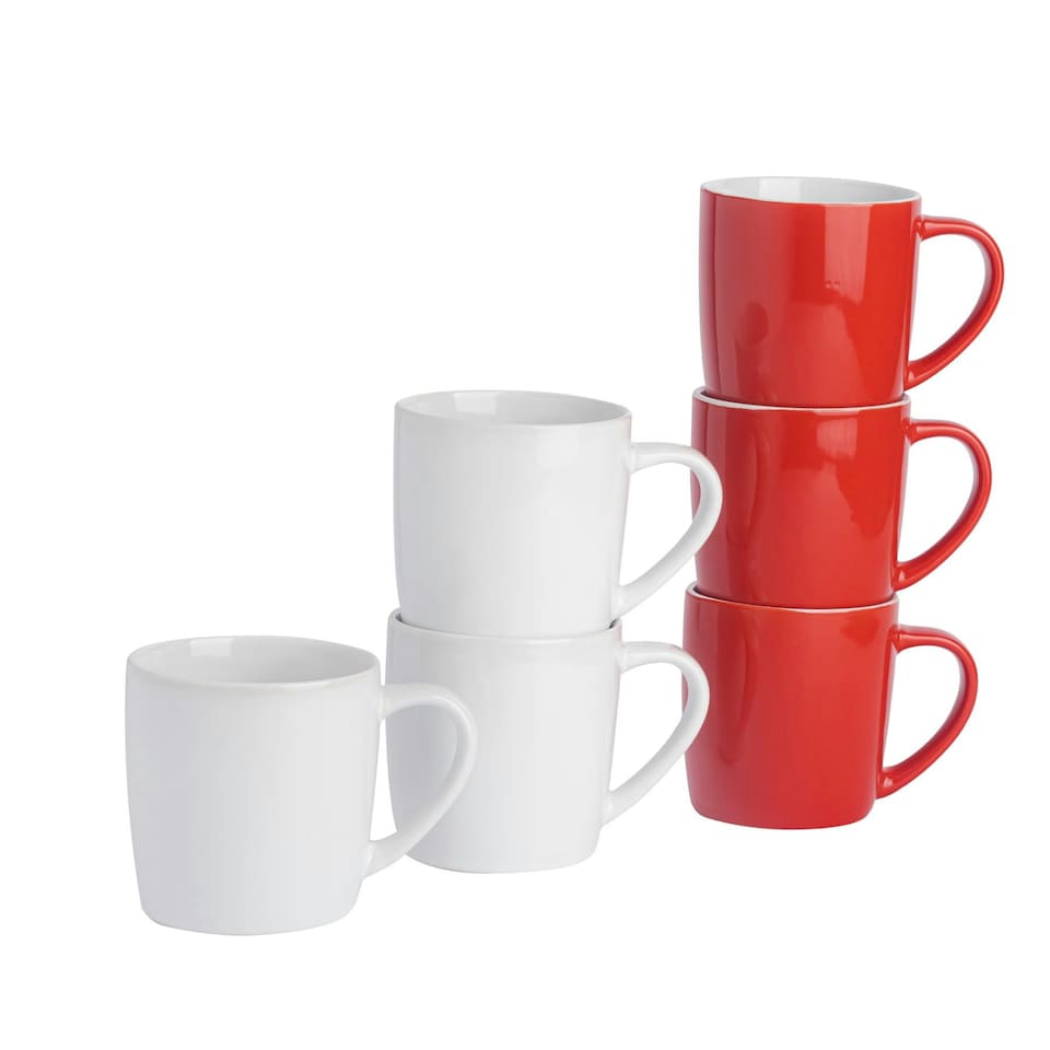 image 1 of Argon Tableware Coloured Coffee Mugs - 350ml - Red/White - Pack of 6 Multi