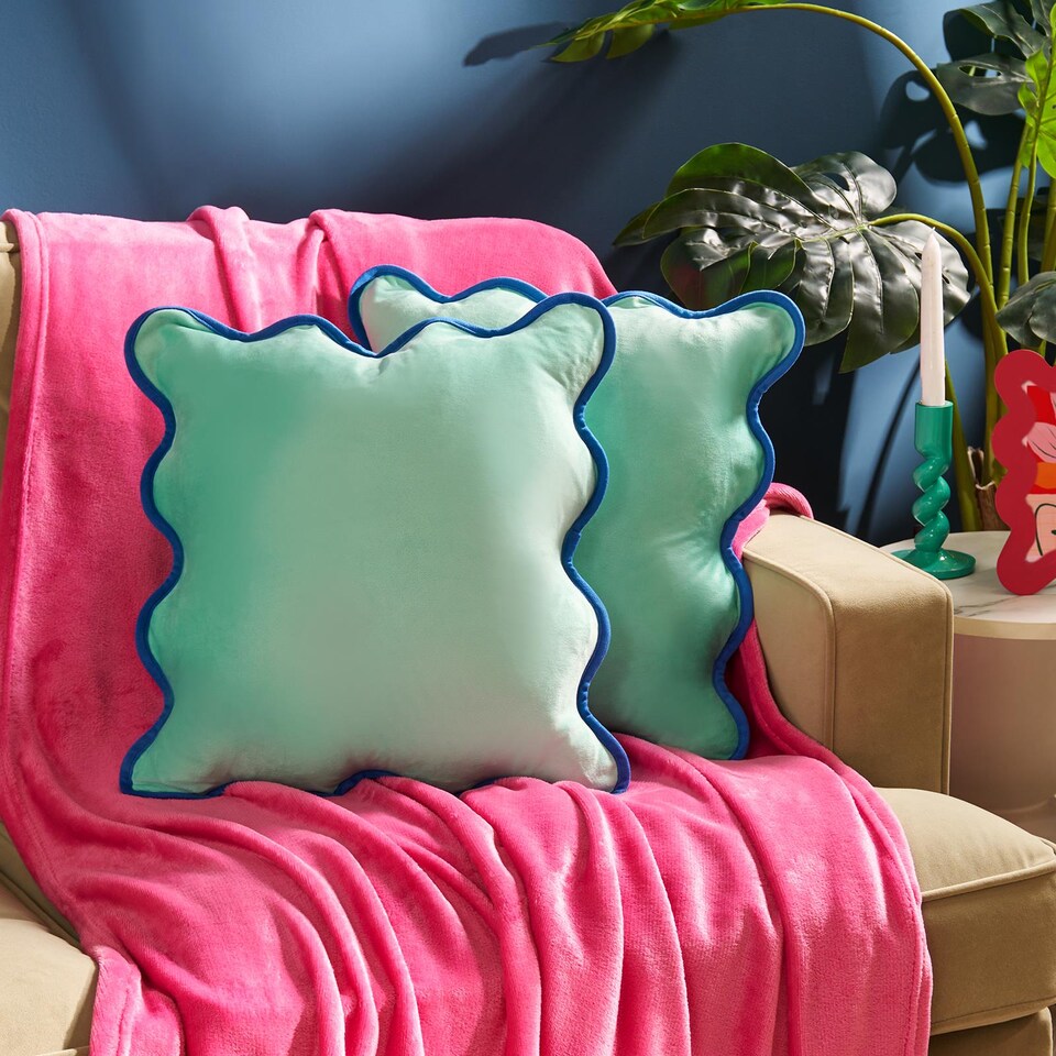 image 1 of OHS 2 x Scallop Edge Matte Velvet Cushion Covers Home Decor | Blue