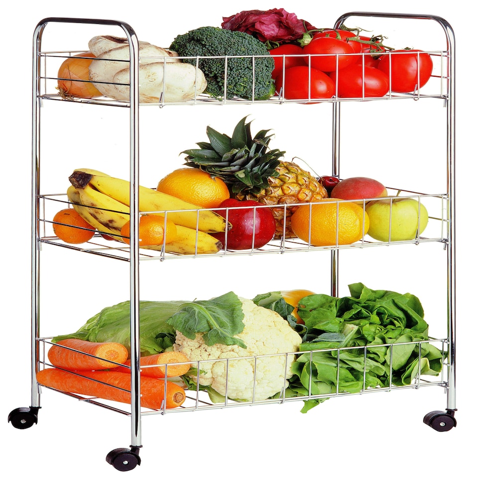 image 1 of Franco 3 Tier Chrome Kitchen Storage Cart Silver
