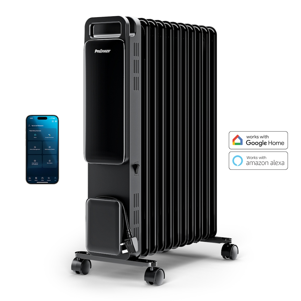 image 1 of Pro Breeze 2500W 11 Fin Oil Filled Radiator with Digital Display and Smart App Control Black