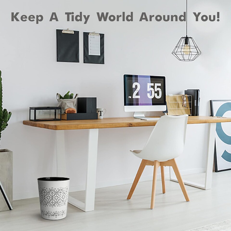 image 1 of Blue Canyon White Flora 9L Waste Bin Stylish Plastic Rubbish Container for Office Kitchen Bathroom and Home Use