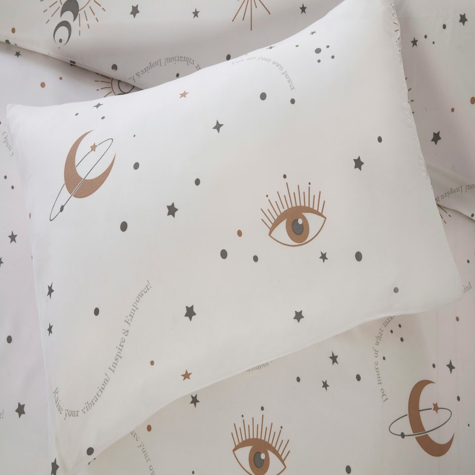 image 1 of Manifesting Polycotton Duvet Cover Set With Pillowcase | White | King | 1