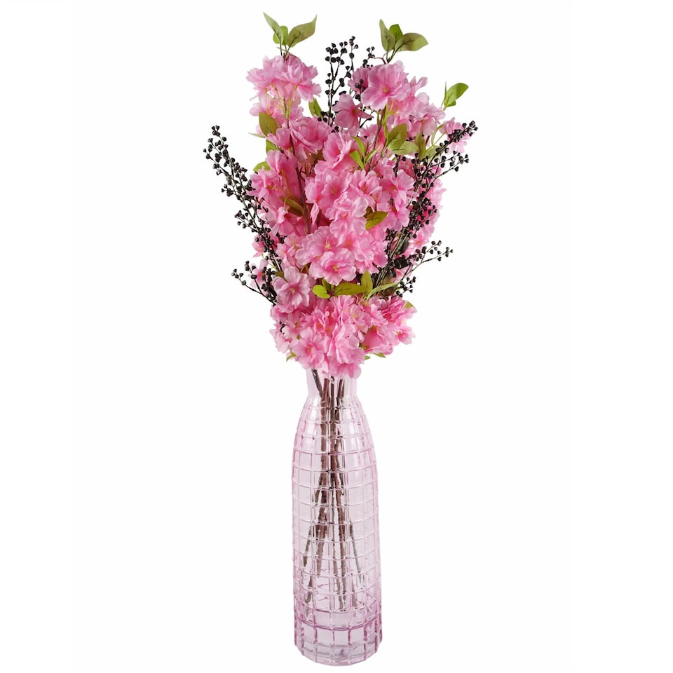 image 1 of 49cm Tall Pink Square Glass Vase | Pink | 49
