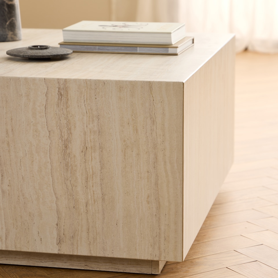 image 1 of Dice Square Coffee Table in Light Travertine Effect 90x90x42cm