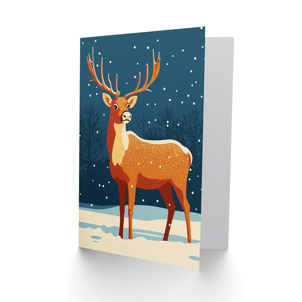 image 1 of Reindeer Winter Forest Arctic Snow Blank For Him Or Her Art Xmas Festive Christmas Card