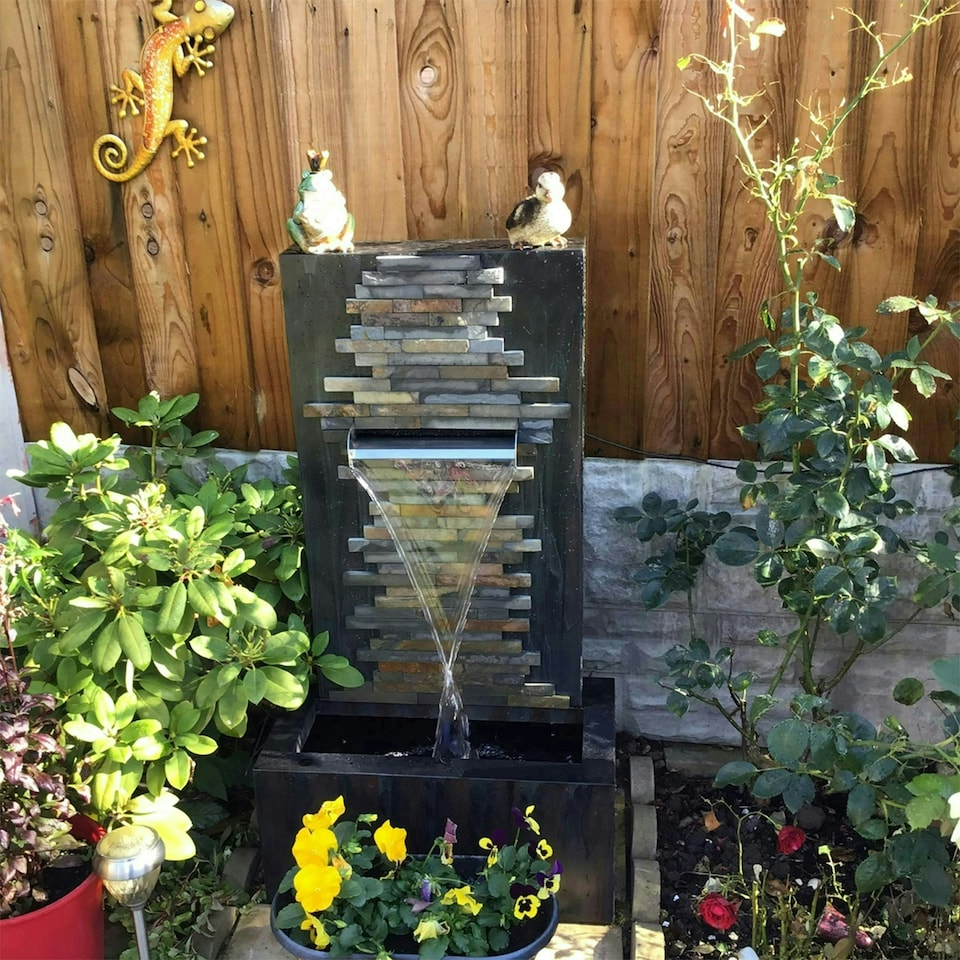 image 1 of Primrose Dante Zinc & Stone Water Feature with Lights Indoor/Outdoor Use 100cm