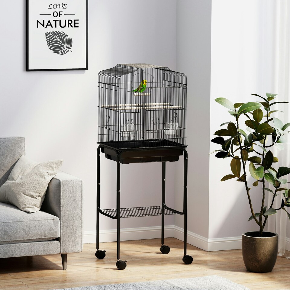 image 1 of PawHut Bird Cage for Budgie Finch Canary Parakeet W/ Stand Tray Black