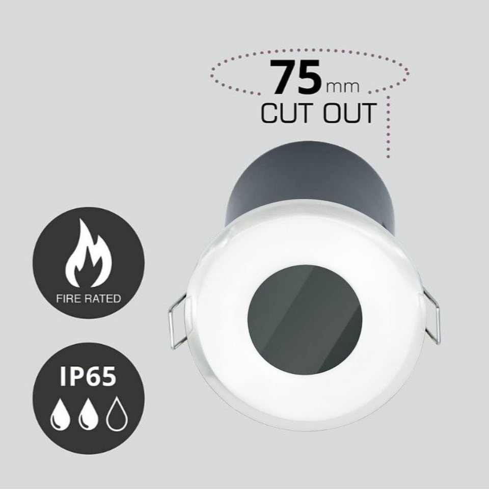 image 1 of Set of 20 Fire Rated Bathroom Downlights - White IP65 Recessed Downlights | White | Clear | 20