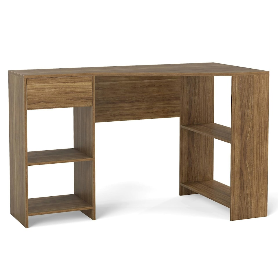 image 1 of COSTWAY L-Shaped Computer Desk Corner Table w/Storage Natural Brown
