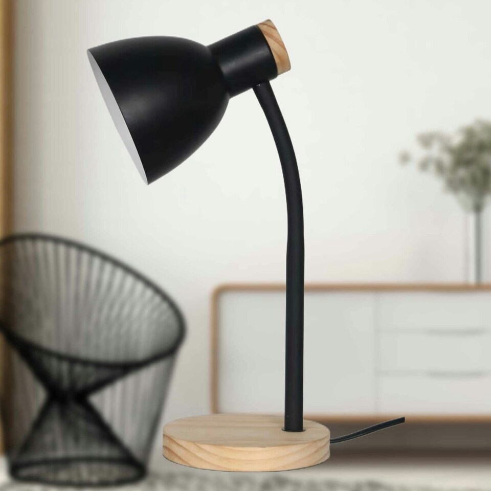 image 1 of First Choice Lighting Set of 2 Clark Natural Wood with Black Table or Bedside Lamps Black | Brown