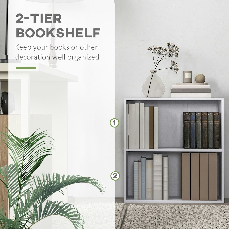 image 1 of HOMCOM Bookshelf Display Storage Shelf with 2 Compartments White