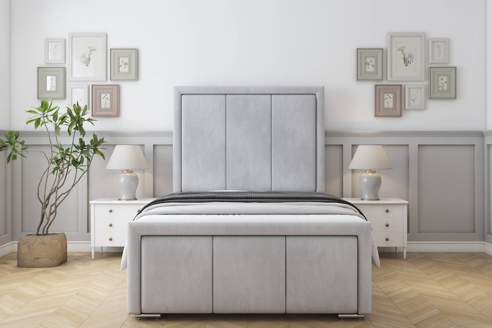 image 1 of Sloomy Lancaster Silver Naples Bed Frame With Mattress With 50" Upholstered Headboard 6' Super King