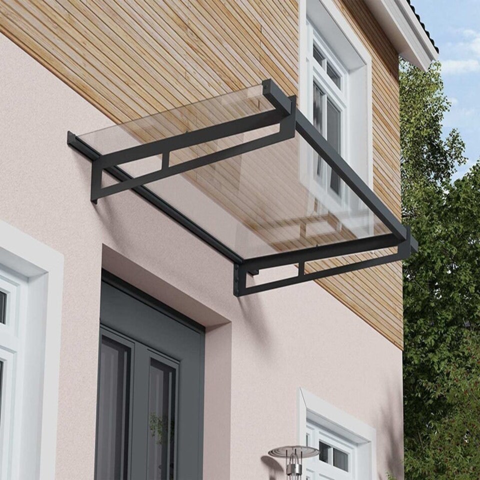 image 1 of Patio Cover Bremen Door Awning Canopy 1500 Clear - Aluminium/Acrylic - L150 x W93.5 x H18.7 cm - Dark Grey Grey