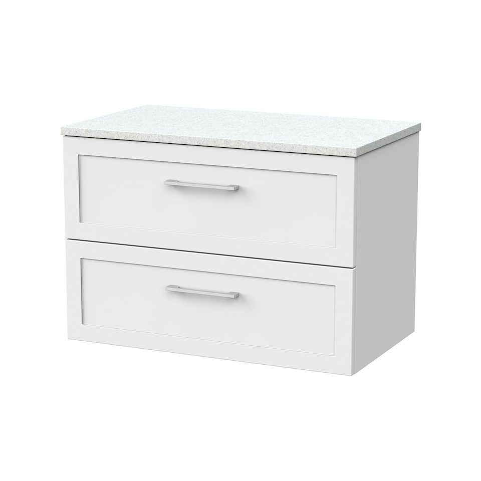 image 1 of Balterley Stonnall Traditional Wall Hung 2 Drawers Vanity Unit with White Nebula Laminate Worktop, 800mm, Matt White