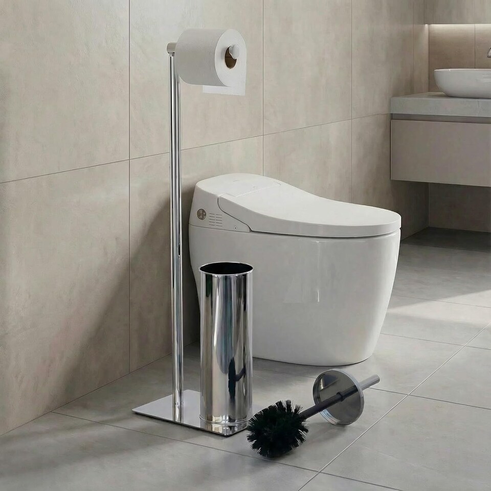 image 1 of Alivio 2-in-1 Bathroom Floor Stand with Paper Holder & Brush (22 x 16 x 67cm)