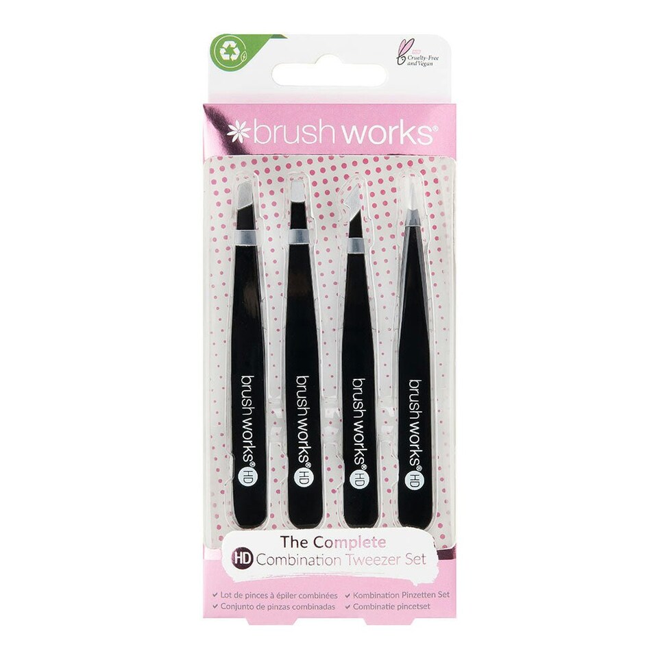 image 1 of Brushworks 4 Piece Combination Tweezer Set - Black
