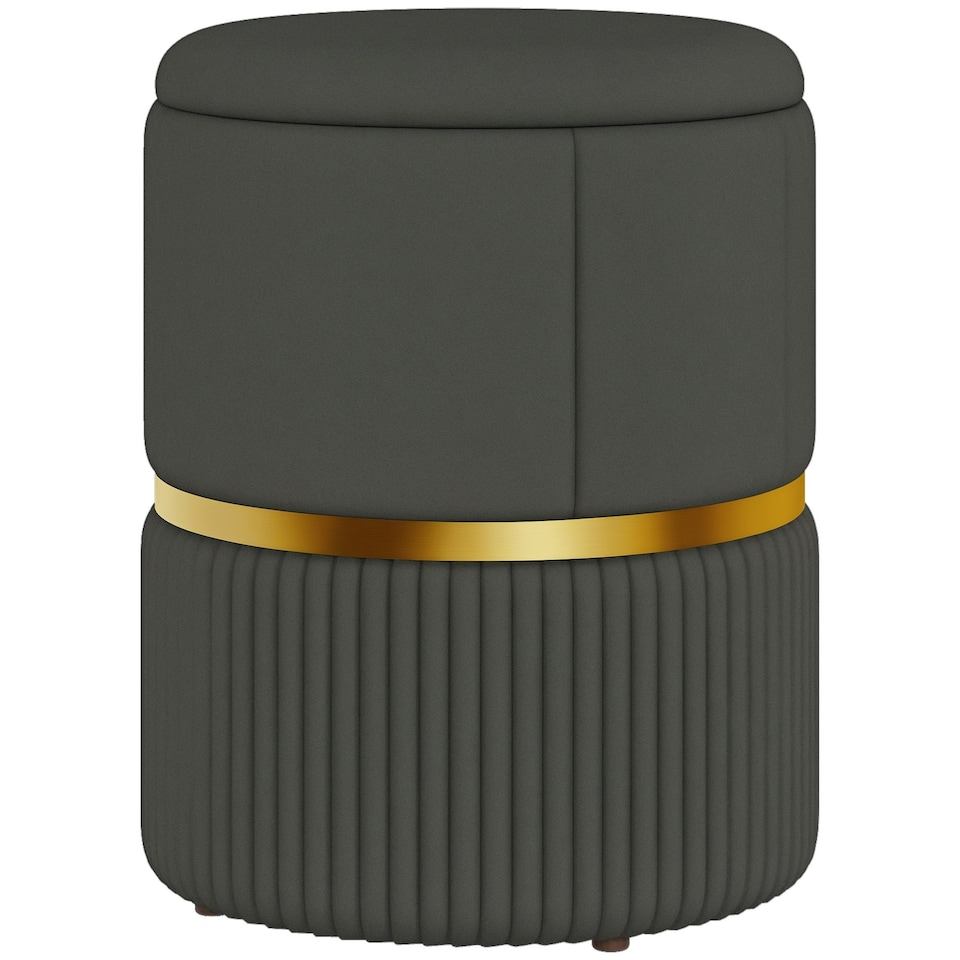 image 1 of HOMCOM Round Pouffe Storage Footstool with Cushioned Top Hidden Space Grey