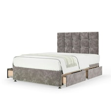 Majestic 1000 Pocket Sprung Silver Chenille 4 Drawer Divan Set And Pearl Headboard Super King