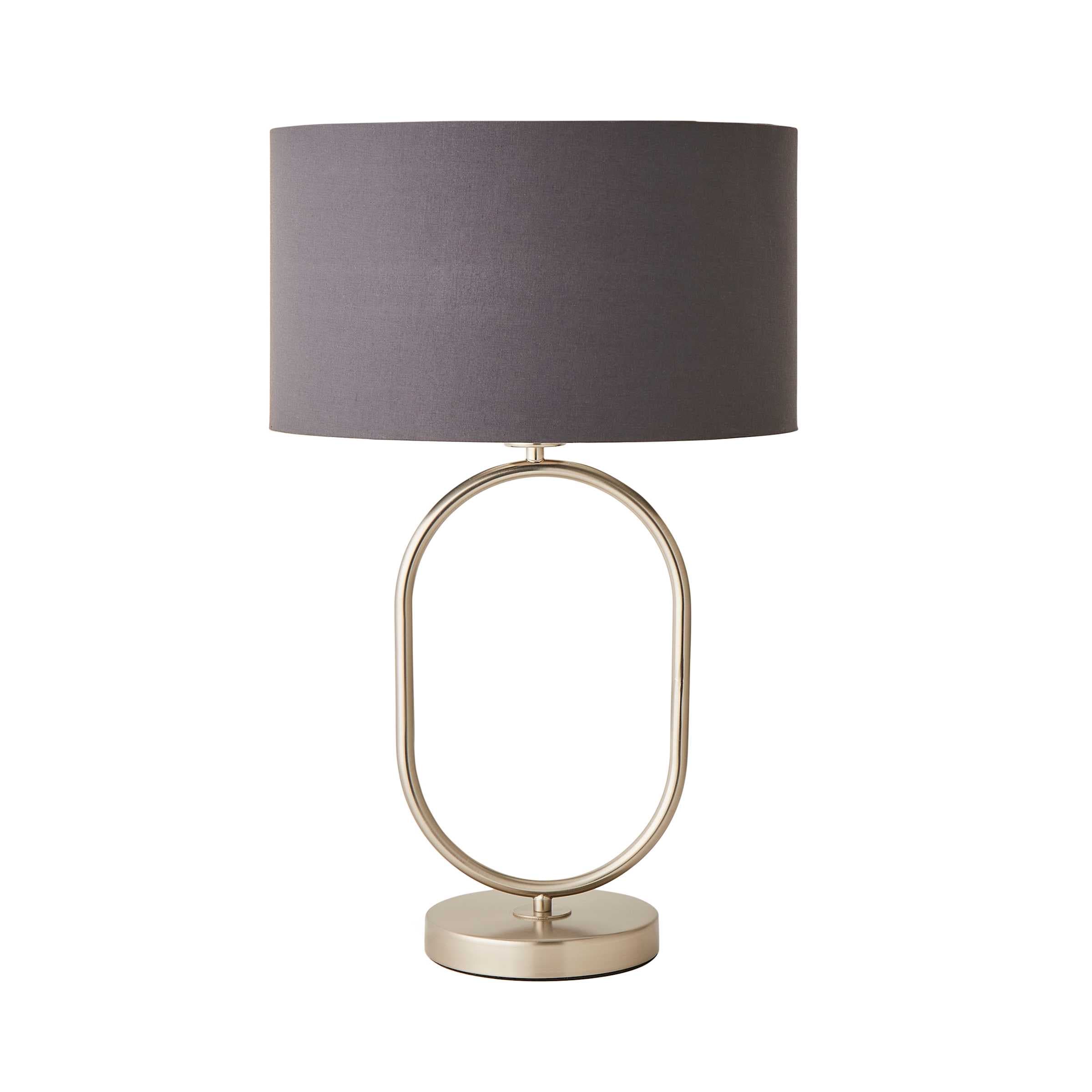 ValueLights Antonia Fabric Drum Lamp Shade Brushed Chrome Oval Table Lamp in Charcoal
