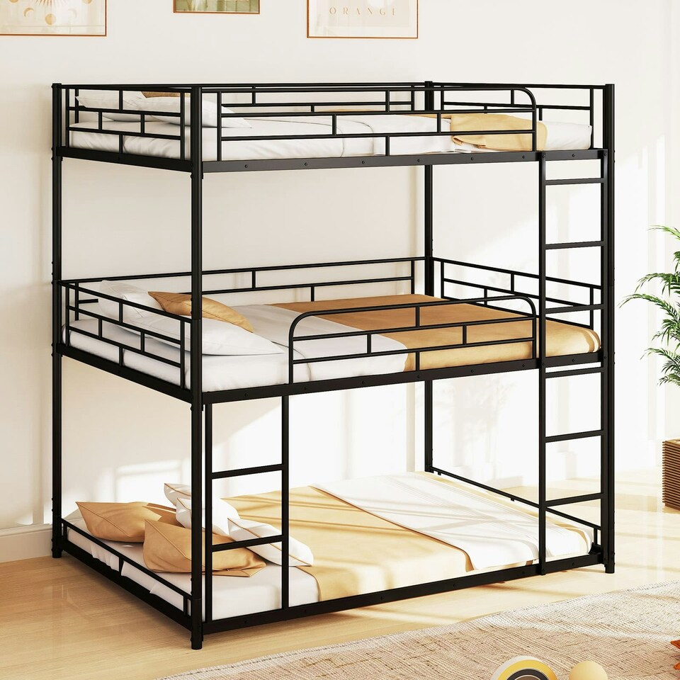 image 1 of COSTWAY Metal Triple Bunk Bed Double Over Double Bunk