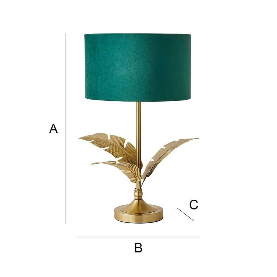 image 1 of ValueLights Christina Green Velvet with Gold Inner Drum Shade Gold Palm Leaf Table Lamp Gold