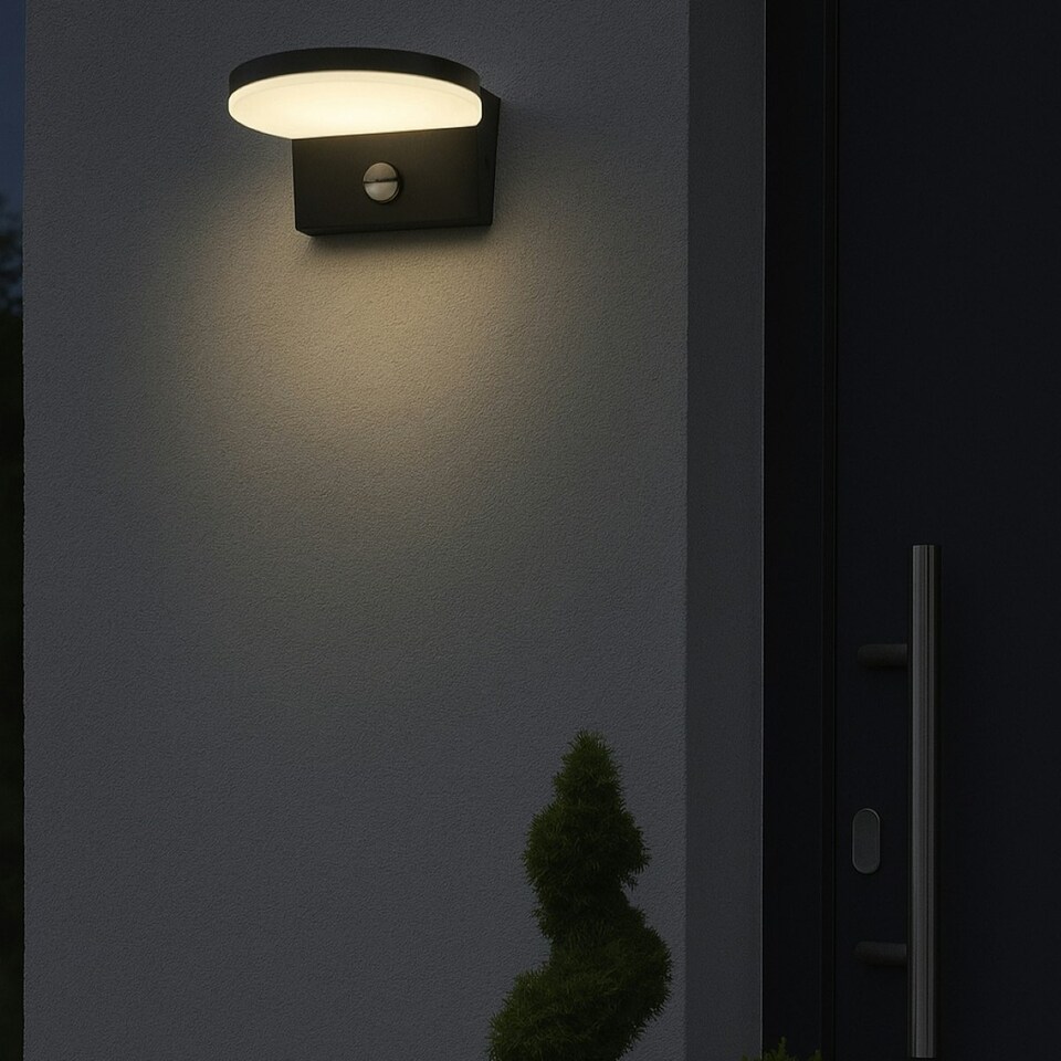 image 1 of CGC AUBREY Black Curved PIR Motion Sensor LED Outdoor Wall Light 4000k Natural White Integrated LED IP54 Black