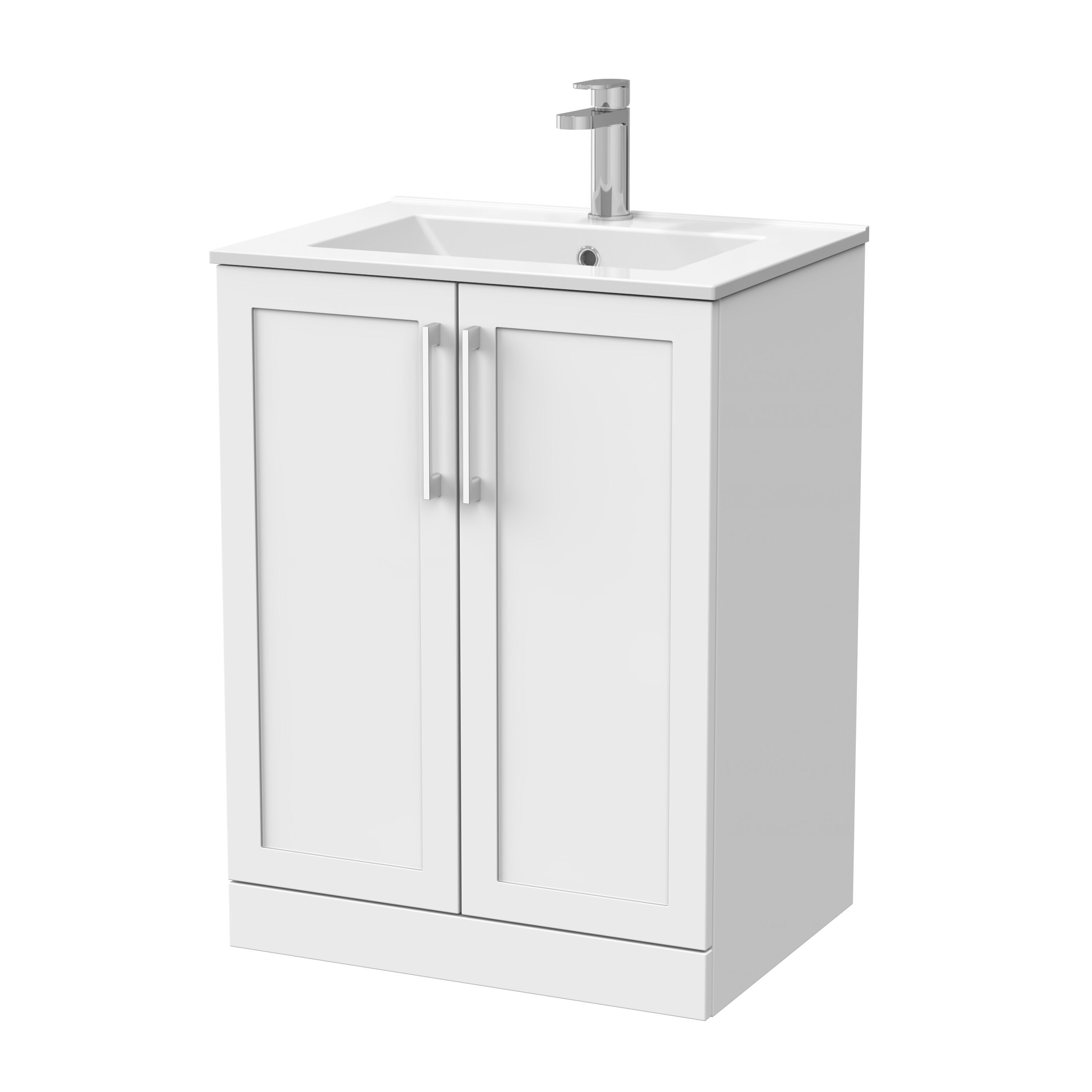 Balterley Stonnall Traditional Floor Standing 2 Door Vanity Unit with Minimalist Ceramic Basin, 600mm, Matt White