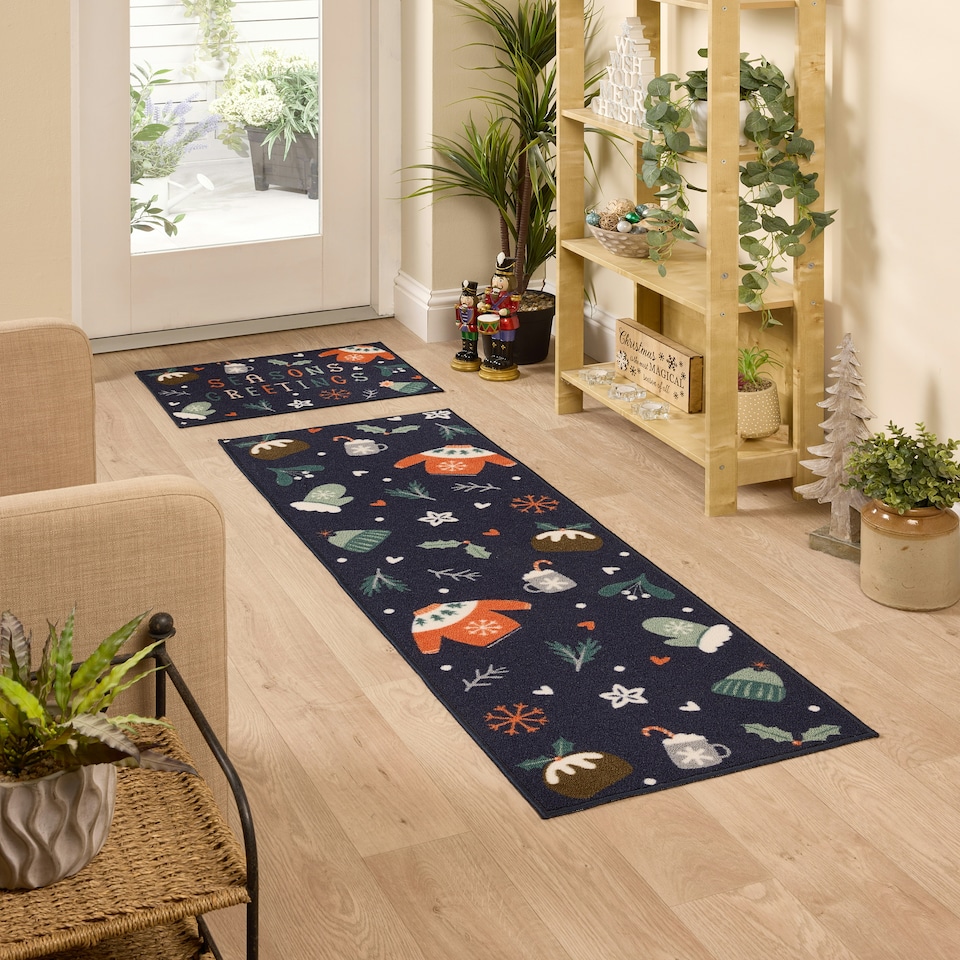 image 1 of Floormatters Printed Loop Seasons Greetings 2pcs Mat and Runner 40X60 & 50X150