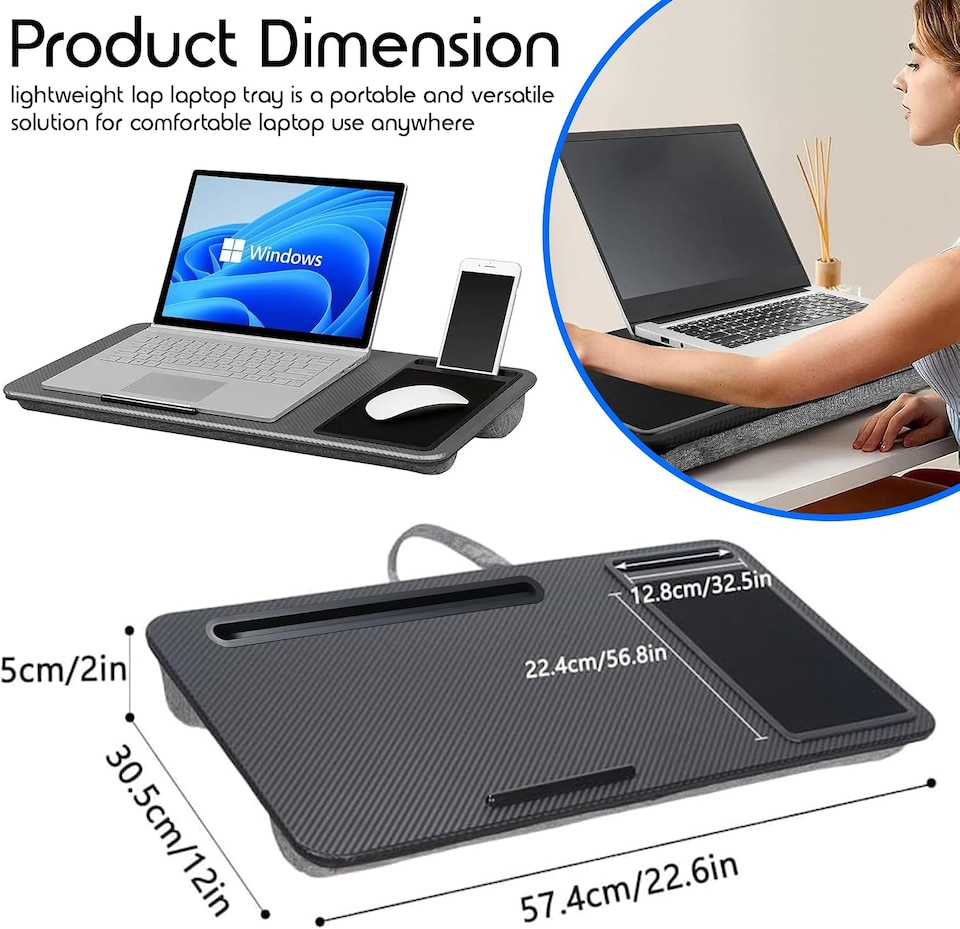 image 1 of Lap Desk Laptop Tray with Cushion Portable Notebook Tablet Computer Table Stand Mouse Pad, Phone Slot, Wrist Rest, For Sofa & Bed