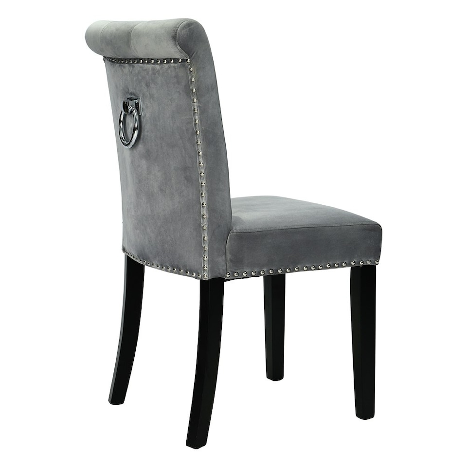 image 1 of Living and Home Velvet Dining Chair with Nailhead Trim - Light Grey