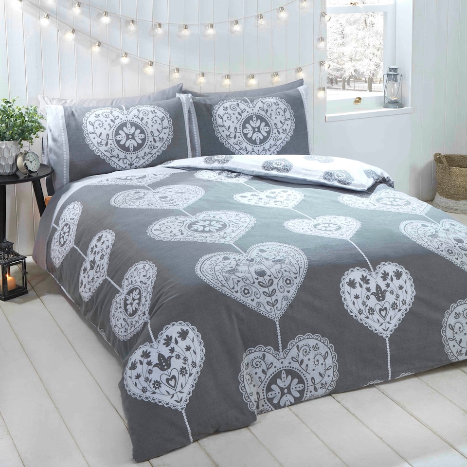 image 1 of Scandi Heart BC Duvet Cover Set with Pillowcase Grey | Double